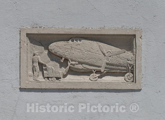 Photo- Small, Aviation-Themed bas-reliefs on The Exterior Facade of The 1940 Air Terminal Museum 3 Fine Art Photo Reproduction