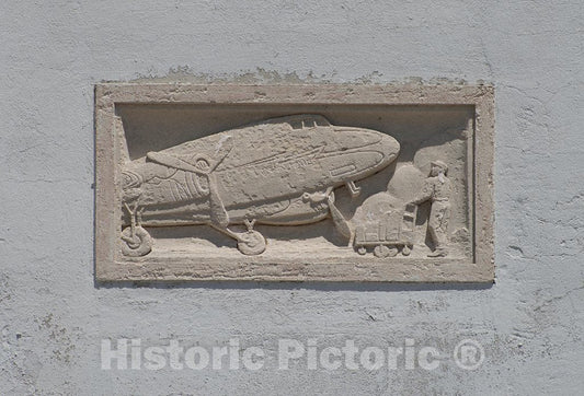 Photo- Small, Aviation-Themed bas-reliefs on The Exterior Facade of The 1940 Air Terminal Museum 4 Fine Art Photo Reproduction