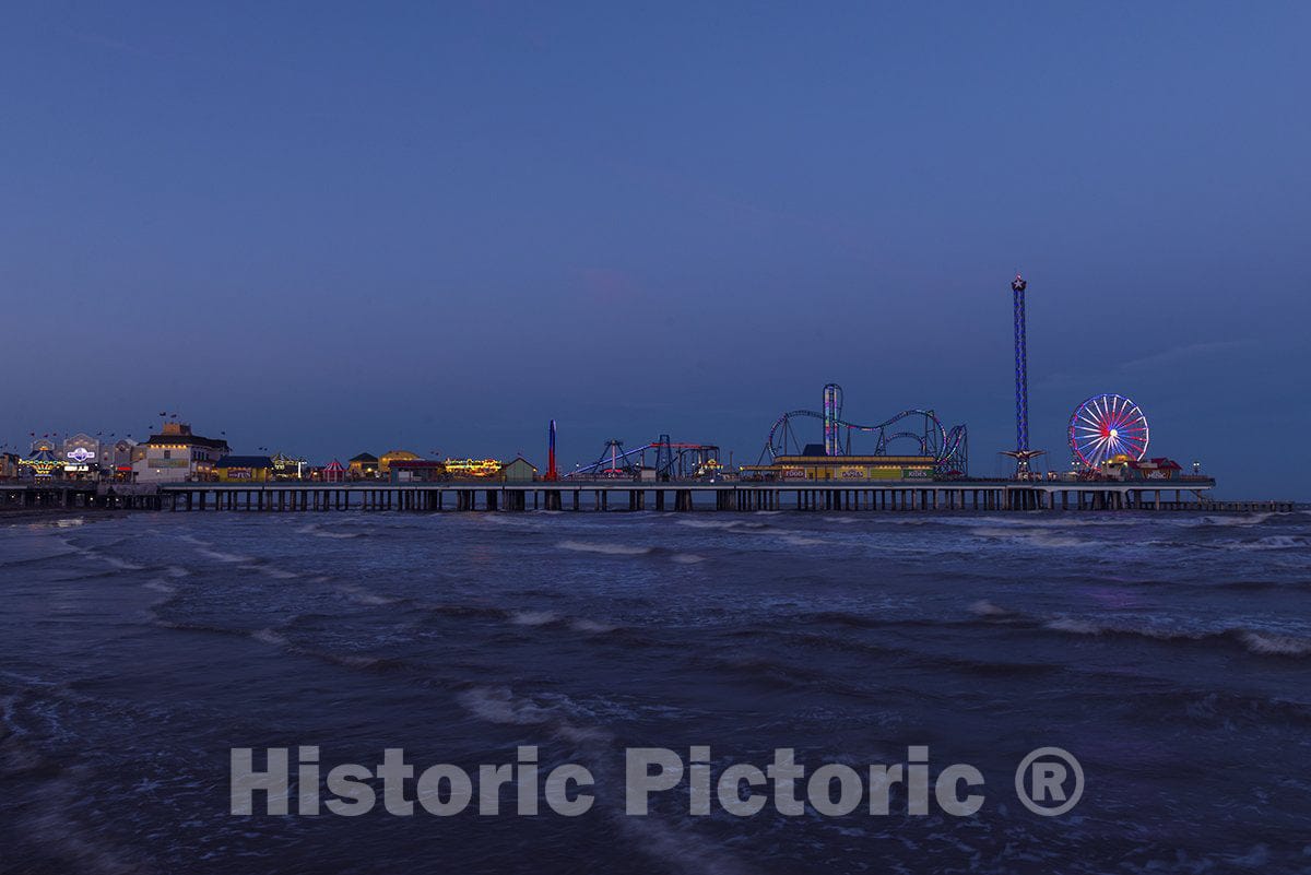 Galveston, TX Photo - Dusk Shot of The Galveston Island Historic Pleasure Pier-