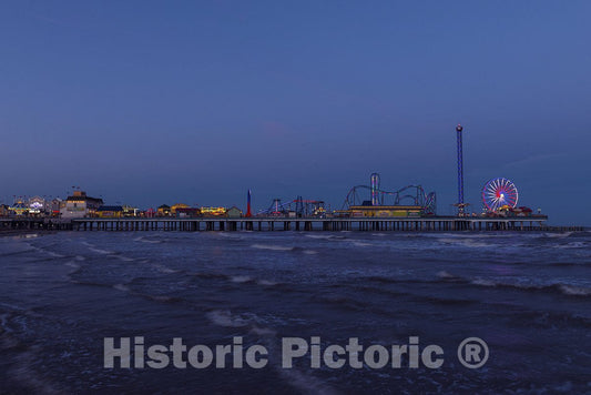 Galveston, TX Photo - Dusk Shot of The Galveston Island Historic Pleasure Pier-