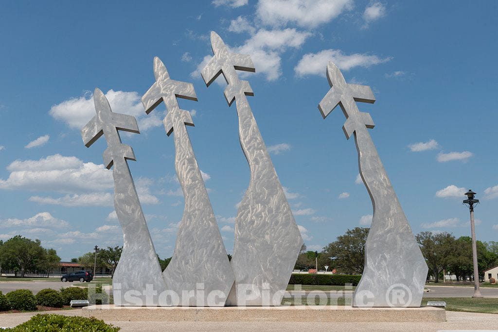 Photo - The Missing Man Monument of Four Aircraft in V Formation (Missing one Airplane) at Randolph Field, Now Randolph Air Force Base, Part of The U.S