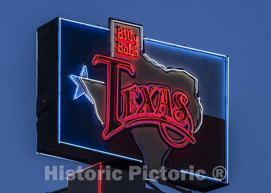 Fort Worth, TX - 16x24 Photo - Neon Sign for Billy Bob's Western nighclub and Honky-Tonk bar-