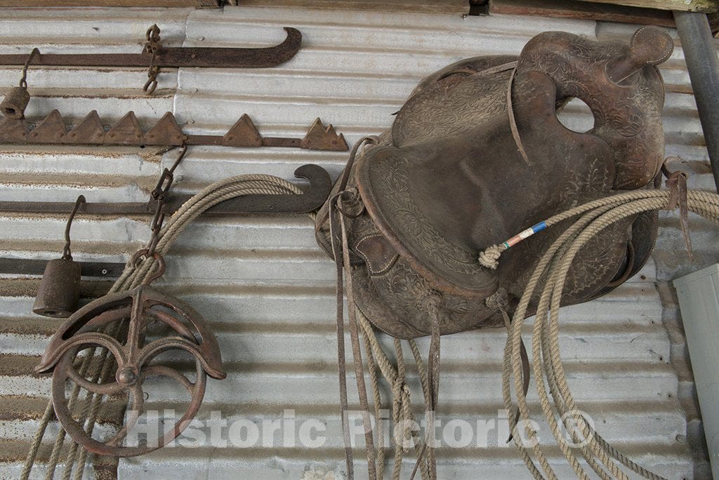 Grand Saline, TX Photo - Western Artifacts on The Exterior Wall of a Structure in Grand Saline in Van Zandt County, Texas
