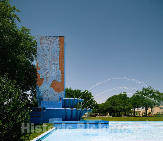 Photo - Part of Fair Park Esplanade, a 700-foot-long Reflecting Pool Capped with Three Fountains, at Fair Park- Fine Art Photo Reporduction