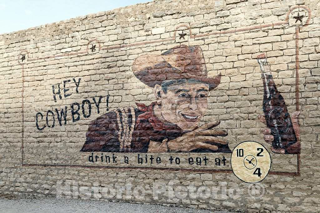 Photo - Old Dr Pepper Soft-Drink Outdoor Advertisement on a Building Near The Dublin Bottling Works and W.P. Kloster Museum in Dublin, Texas- Fine Art Photo Reporduction