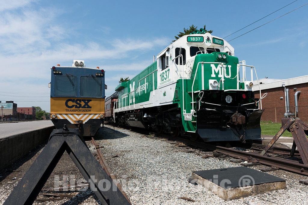 Photo - A Diesel Locomotive, Painted in The Colors and with The Symbols of The Local Marshall University, Sits at The CSX Station in Huntington- Fine Art Photo Reporduction