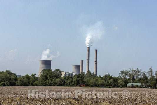Mason County, WV Photo - Smokestacks and cooling towers at a power plant north of Point Pleasant, along the Ohio River in Mason County, West Virginia