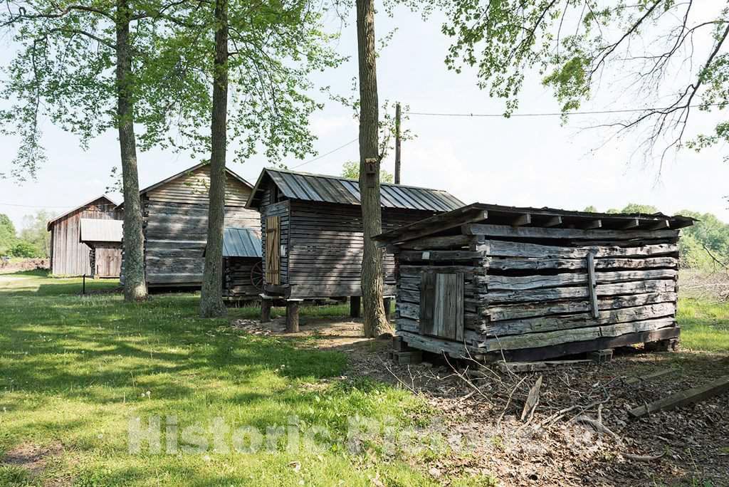 Photograph- Old Log Structures at The West Virginia State Farm Museum, a 50-Acre Historical Tract to which 32 Old Farm Buildings Have Been relocated, Near The Mason County Fairgrounds Outside