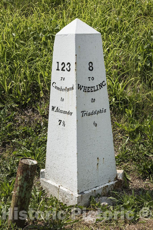 Triadelphia, WV Photo - A Historic Mile Marker on The National Road, The First Federal Highway (Now U.S. 40) Across The United States, in Triadelphia, West Virginia