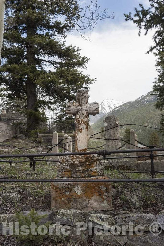 Photo- Irregularly Placed tombstones at The Old Hillside Cemetery, on Boulder Mountain Above Silverton, The seat of San Juan County, Colorado 2 Fine Art Photo Reproduction