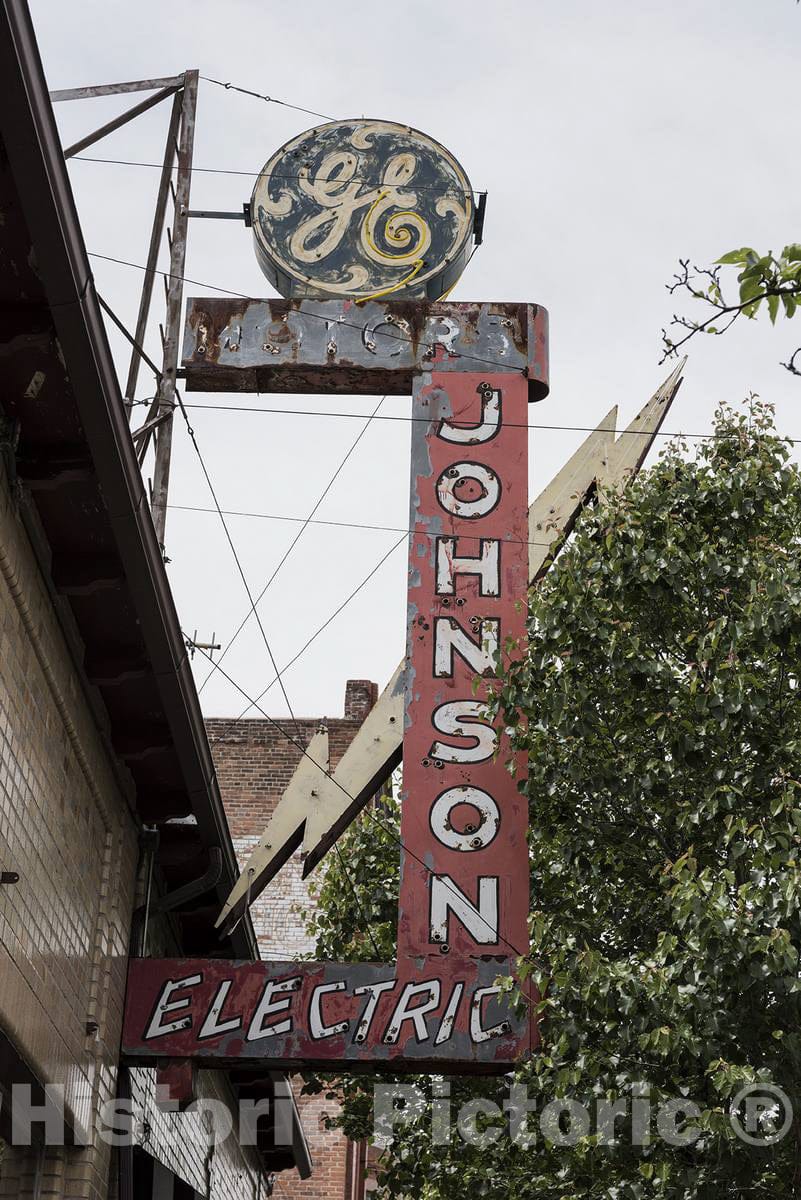 Photo - Remnants of an Old GE (for General Electric) Sign at The Johnson Electric Co. in Pueblo, Colorado- Fine Art Photo Reporduction
