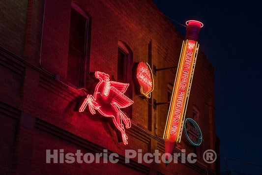 Photo - Three of The Original Illuminated Signs in Neon Alley, a Public-Art Project in Pueblo, Colorado, devised by Sign Collector Joseph Koncilja- Fine Art Photo Reporduction