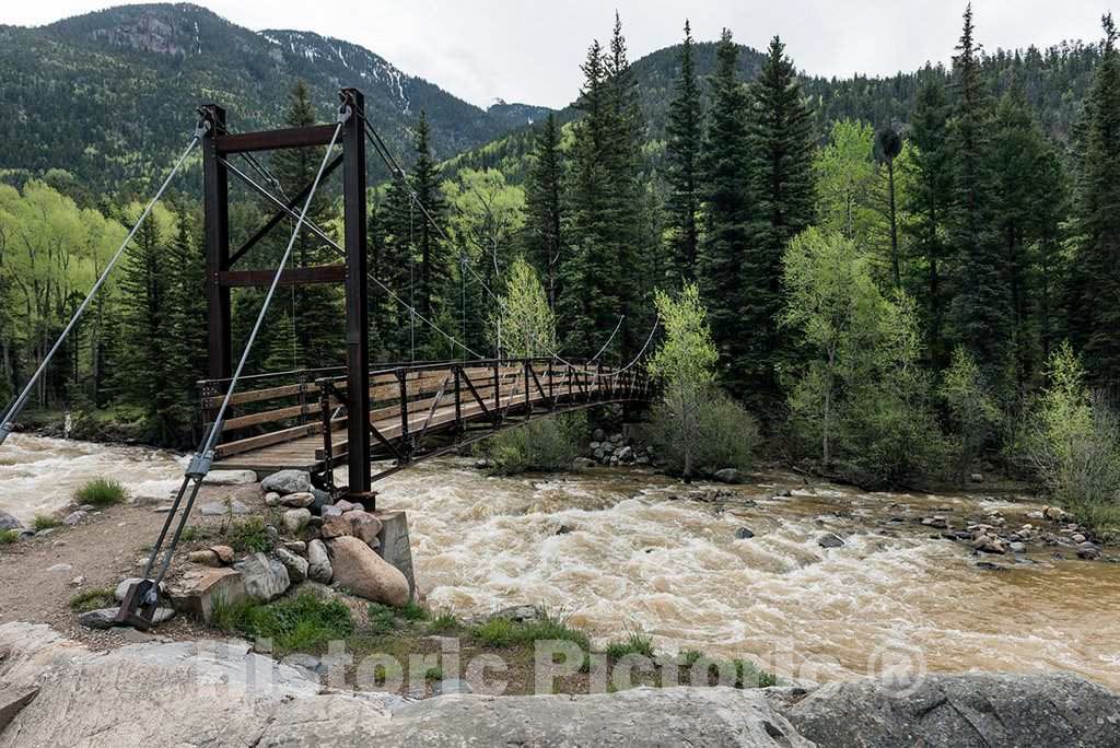 Photo - View of The Rushing Animas River Beneath a Foot Bridge Near The Route of Durango & Silverton Narrow Gauge Railroad (D&SNG)- Fine Art Photo Reporduction