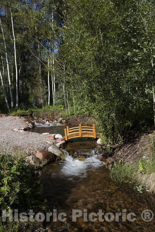 Aspen, CO Photo - Attractive Footbridge Over a Mountain Stream Along The Winding Road to The Maroon Bells, just Outside Aspen, Colorado