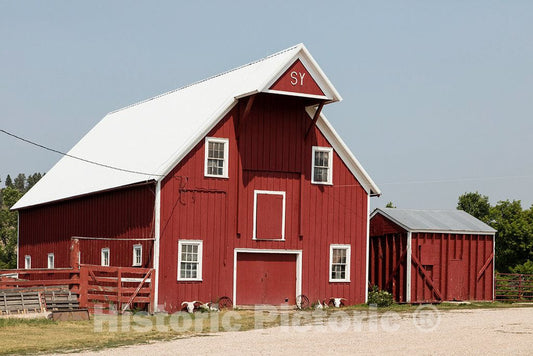 Photo - The principal barn and an auxilliary building at the Hadley SY cattle and horse ranch in Crook County, Wyoming, near Sundance- Fine Art Photo Reporduction