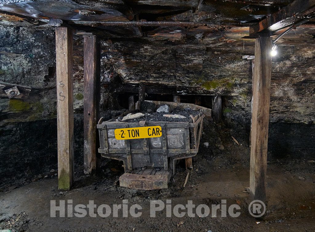An old ore car within 1,500 feet of underground passages at the Beckley Exhibition Coal Mine, 1