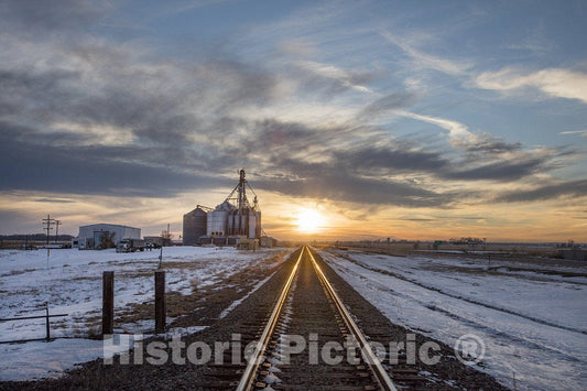 Atwood, CO Photo - Sunset over the rail line past a grain elevator near Atwood-