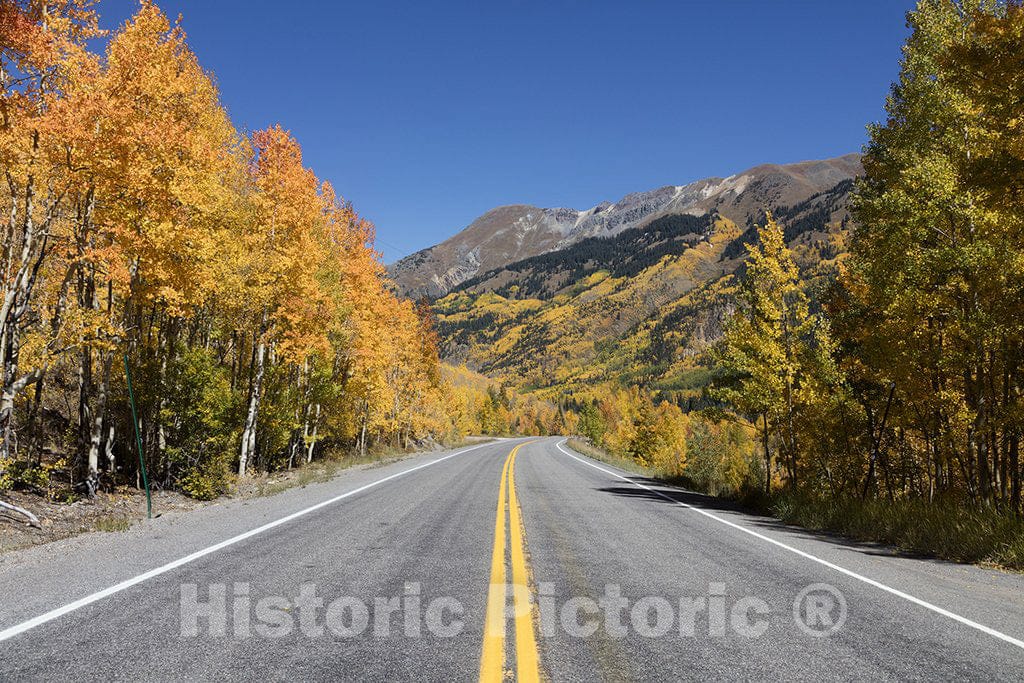 San Juan County, CO Photo - Autumnal splendor amid the aspens above the highway between Ouray and Silverton along the"Million-Dollar Highway" in San Juan County, Colorado.