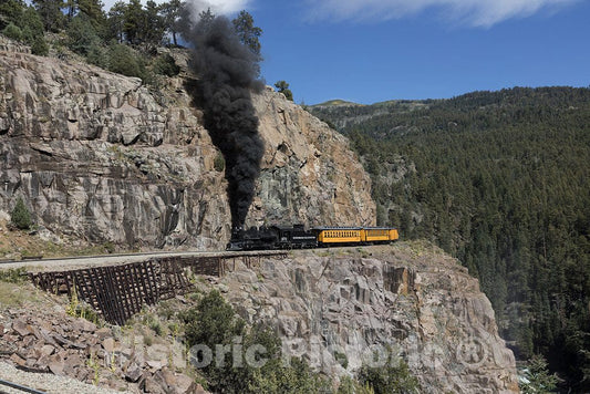 Las Animas County, CO Photo - A Durango & Silverton Narrow-Guage Scenic Railroad Train, Rounds a high San Juan Mountains Precipe in Las Animas County, Colorado. -