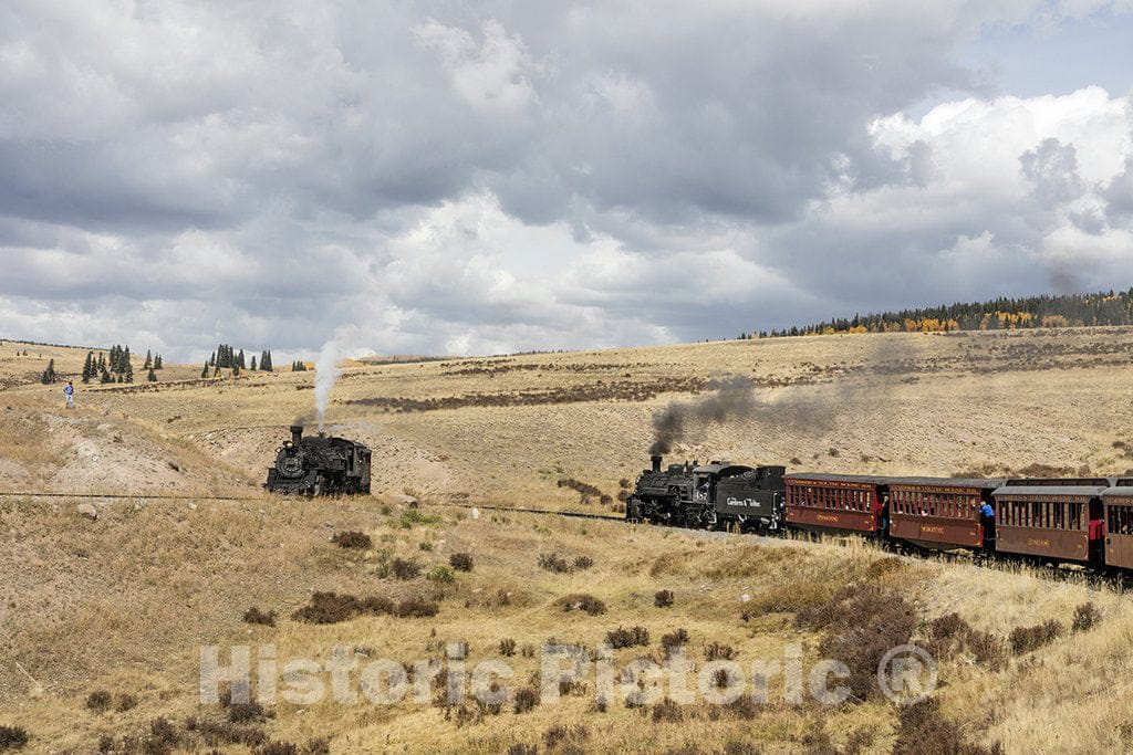 Conejos County, CO Photo - Two Cumbres & Toltec Scenic (C&TS) Railroad steam trains pass near the tiny Osier, CO, station.