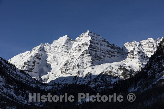Aspen, CO Photograph - Wintertime view of the twin Maroon Bells mountain peaks at one of the most Photographgraphed spots in the Rocky Mountain state of Colorado, outside the ski-resort town of Aspen.