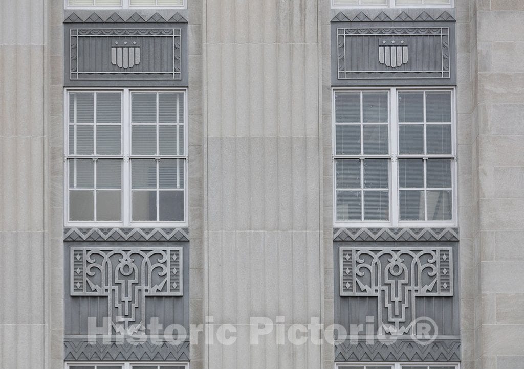Monroe, LA Photo - Exterior Window Details. Art Deco Style Federal Building & U.S. Courthouse, Monroe, Louisiana