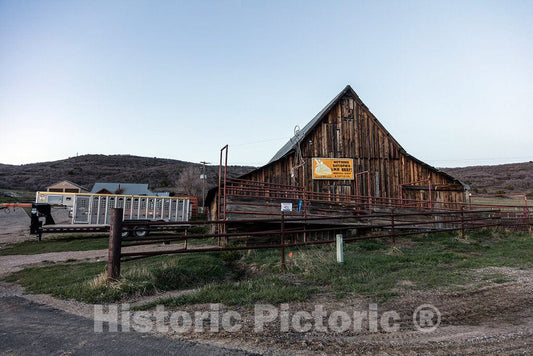 Photo - Old Cattle barn, Loading ramp, and Sign extolling The Wonders of Beef, in La Plata County, Colorado, Near Hesperus- Fine Art Photo Reporduction