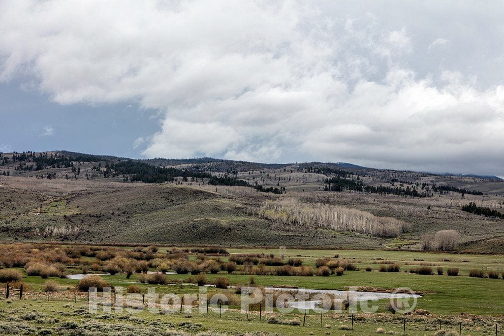 Photograph - Big Creek cattle ranch on the Colorado border, near the towns of Riverside and Encampment, in Carbon County, Wyoming, lies in a long, wide valley surrounded by low mountains 1
