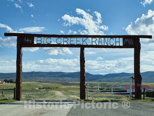 Photo - Massive entrance gate at Big Creek cattle ranch on the Colorado border, near the towns of Riverside and Encampment, in Carbon County, Wyoming- Fine Art Photo Reporduction