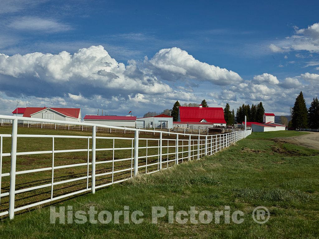 Photo- Corral fencing and ranch buildings at Big Creek cattle ranch on the Colorado border, near the towns of Riverside and Encampment, in Carbon County, Wyoming 1