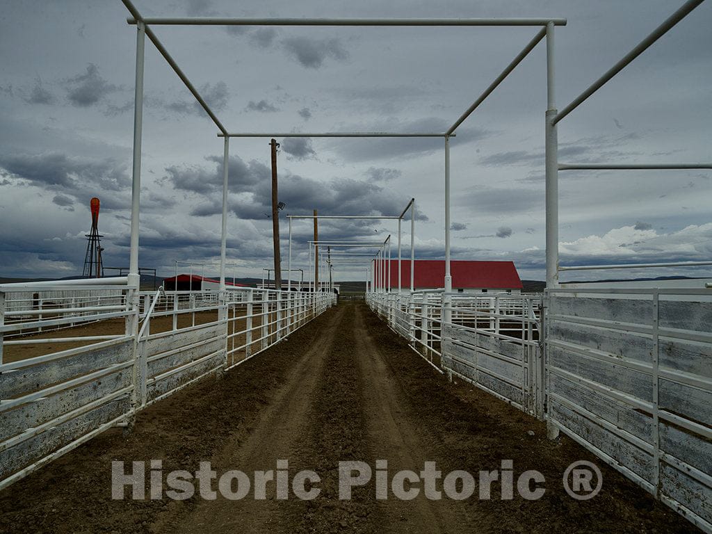 Photo - Dirt Path Through Corral Fencing at Big Creek Cattle Ranch on The Colorado Border, Near The Towns of Riverside and Encampment, in Carbon County, Wyoming