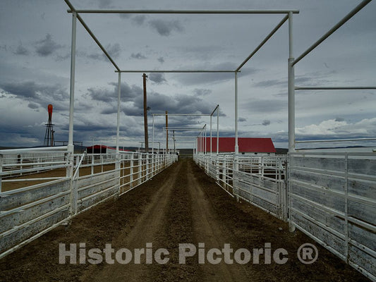 Photo - Dirt Path Through Corral Fencing at Big Creek Cattle Ranch on The Colorado Border, Near The Towns of Riverside and Encampment, in Carbon County, Wyoming