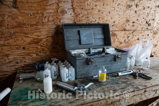 Photo - Antibiotics in The immunization barn at Big Creek Ranch, a vast Cattle Ranch in Carbon County, Wyoming, Close to The Colorado Border- Fine Art Photo Reporduction