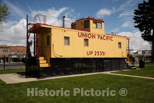 Photo - Old, but Fixed-up, Union Pacific Railroad Caboose in Downtown Rock Springs, Wyoming- Fine Art Photo Reporduction