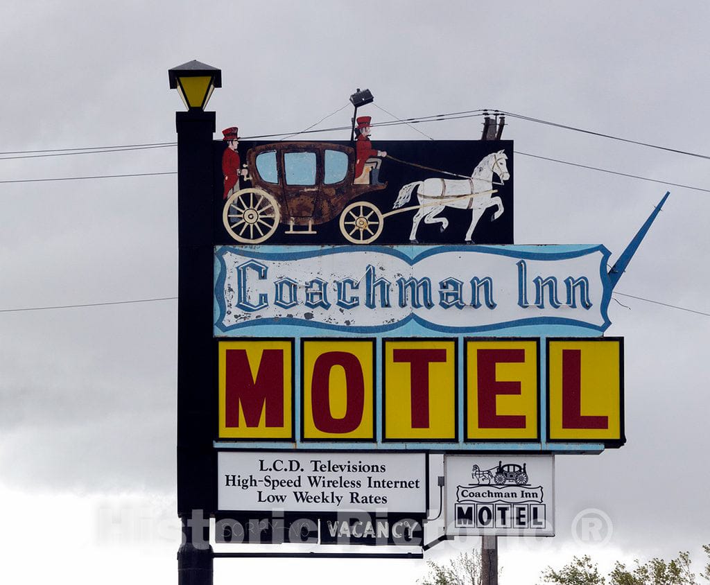 Photo - Sign for the Coachman Motel in Green River, Wyoming- Fine Art Photo Reporduction