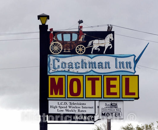 Photo - Sign for the Coachman Motel in Green River, Wyoming- Fine Art Photo Reporduction