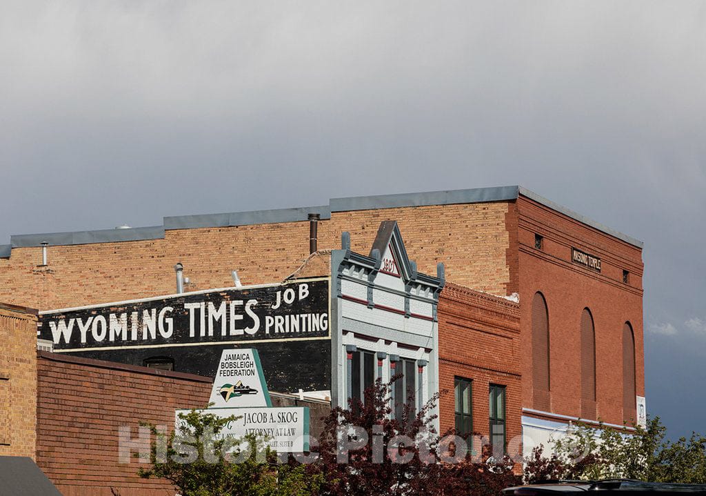 Photo- Surviving sign for the Wyoming Times newspaper, which published for just 31 years, from 1908 to 1938, in Evanston, a Uinta County city in the very southwest corner of Wyoming