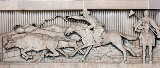 Photo- Western-Themed bas Relief on The Art-Deco-Style Natrona County Courthouse in Casper, Wyoming. Expected Trials are Now (2016) held Elsewhere in Town 1 Fine Art Photo