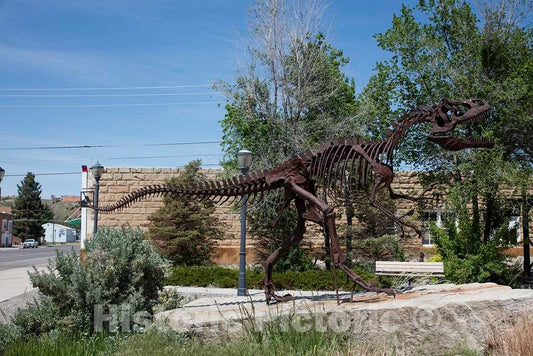 Photo - Statue of a Dinosaur Skeleton in Thermopolis, Wyoming. The Prehistoric Beasts are a Tourist Attraction in Town; The Wyoming Dinosaur Center is Located There