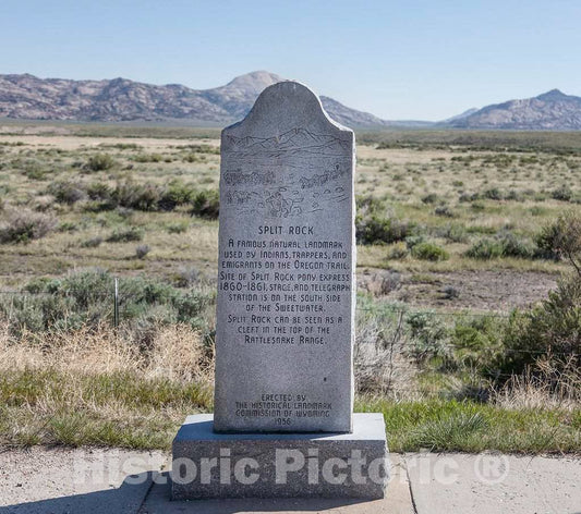 Photo - The Well-Weathered Marker denotes Split Rock, a Notch in The Distant Mountains of Fremont County, Wyoming, not Visible in This Image- Fine Art Photo Reporduction