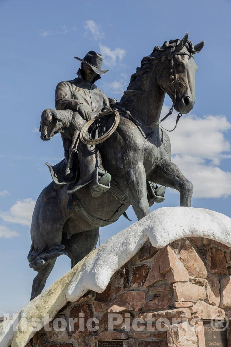 Photo - A cowboy statue called"20% Chance of Flurries," in Casper, Wyoming- Fine Art Photo Reporduction