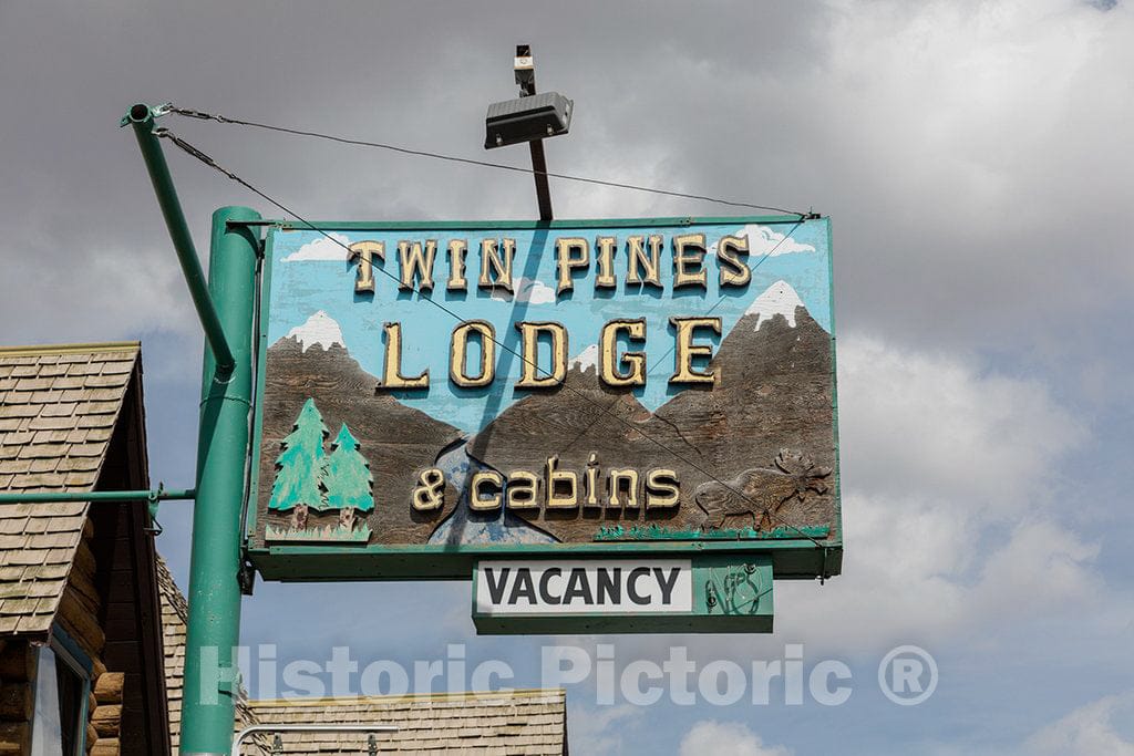 Photo - Sign for The Twin Pines Lodge in Dubois, Wyoming- Fine Art Photo Reporduction