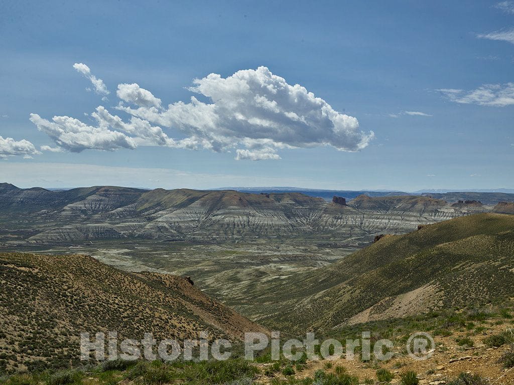 Photo- Overview of The Rugged Surrounding Terrain from a Long Plateau from North of Rock Springs Westward to The City of Green River in Sweetwater County, Wyoming 3