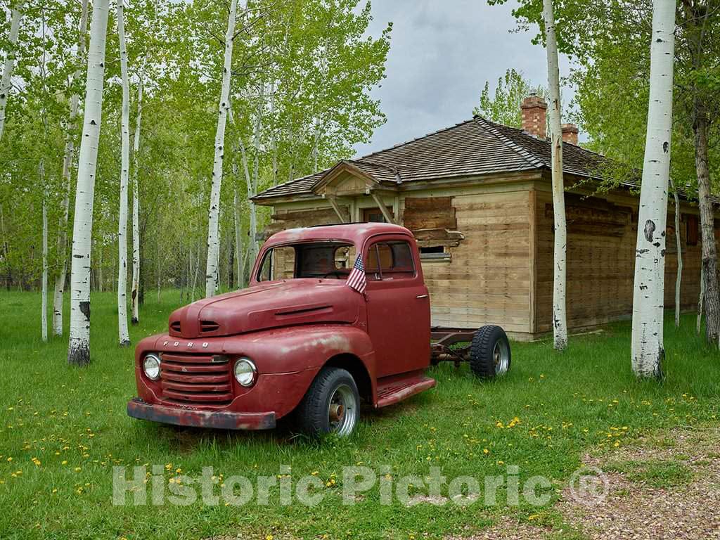 Photo- Vintage Truck Outside The Black and Orange Garage Camp, an Authentic 1930s-vintage Tourist Court, refurbished in 2009, Along The Lincoln Highway, Old U.S 1