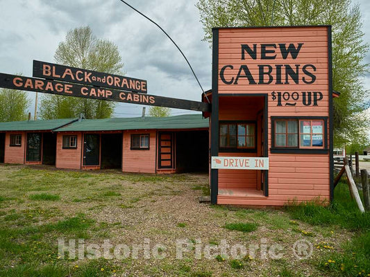 Photo- Entrance to the Black and Orange"Garage Camp," an authentic 1930s-vintage tourist court, refurbished in 2009, along the Lincoln Highway, old U.S 2 Fine Art Photo Reproduction