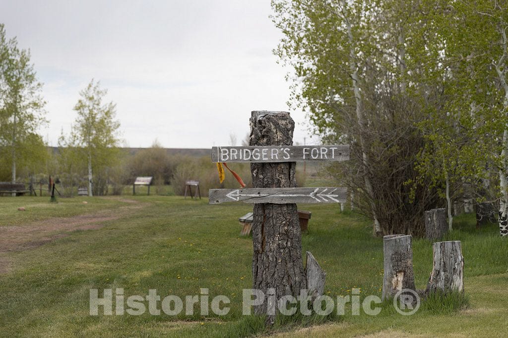 Photo - Direction Sign to The Recreation of Mountain Man Jim Bridger's Fort at Fort Bridger- Fine Art Photo Reporduction
