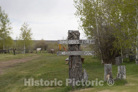 Photo - Direction Sign to The Recreation of Mountain Man Jim Bridger's Fort at Fort Bridger- Fine Art Photo Reporduction