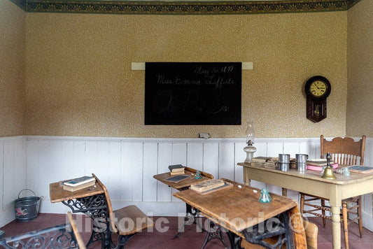 Photo - Interior of the schoolhouse, the first in Wyoming, at Fort Bridger- Fine Art Photo Reporduction