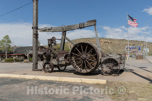 Photo - Outside The Tumbleweeds Restaurant in Evanston, Wyoming, an Old Oilfield steam Engine- Fine Art Photo Reporduction