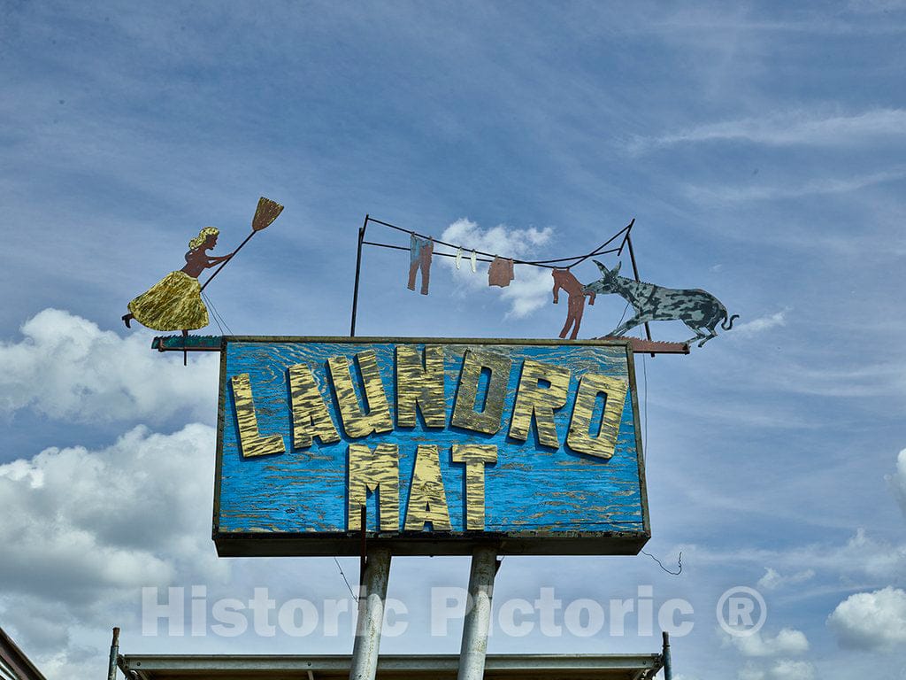 Photo - Fanciful Sign for The Town laundromat; here Divided into Two Words for Unknown Reasons; in Downtown Dubois, Wyoming- Fine Art Photo Reporduction